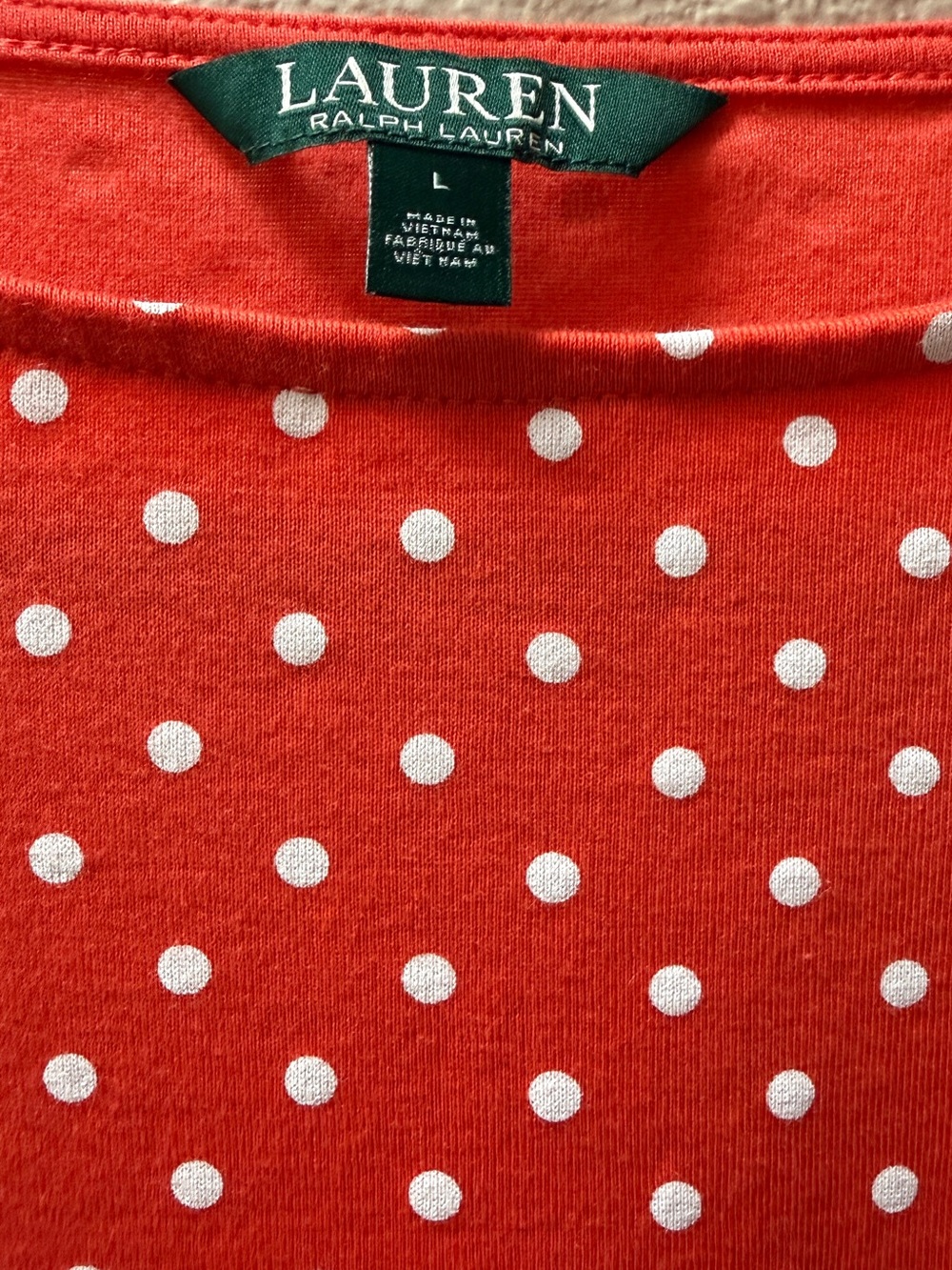Lauren Ralph Lauren Top L Red Polka Dot Cotton Bell Sleeve Boat Neck - Picture 2 of 9